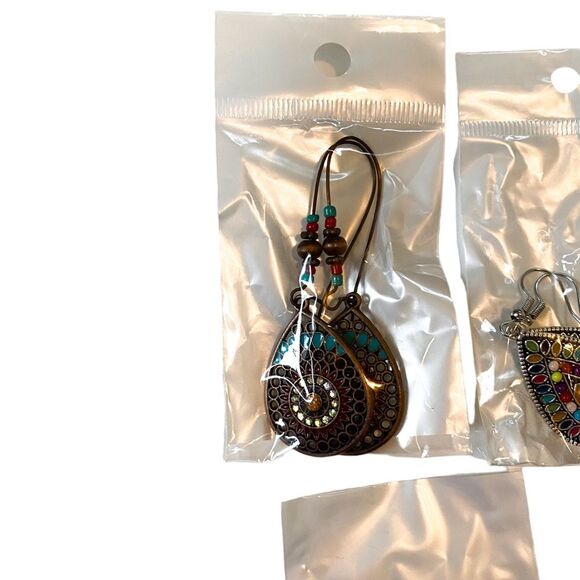 Women's Bohemian Beaded Metal Dangle Earrings - Picture 2 of 4